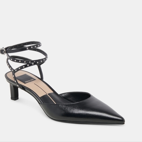 🖤🔹️DOLCE VITA🔹️ Midnight Black Leather Crinkle Patent Loklyn Kitten Heels - Picture 2 of 7